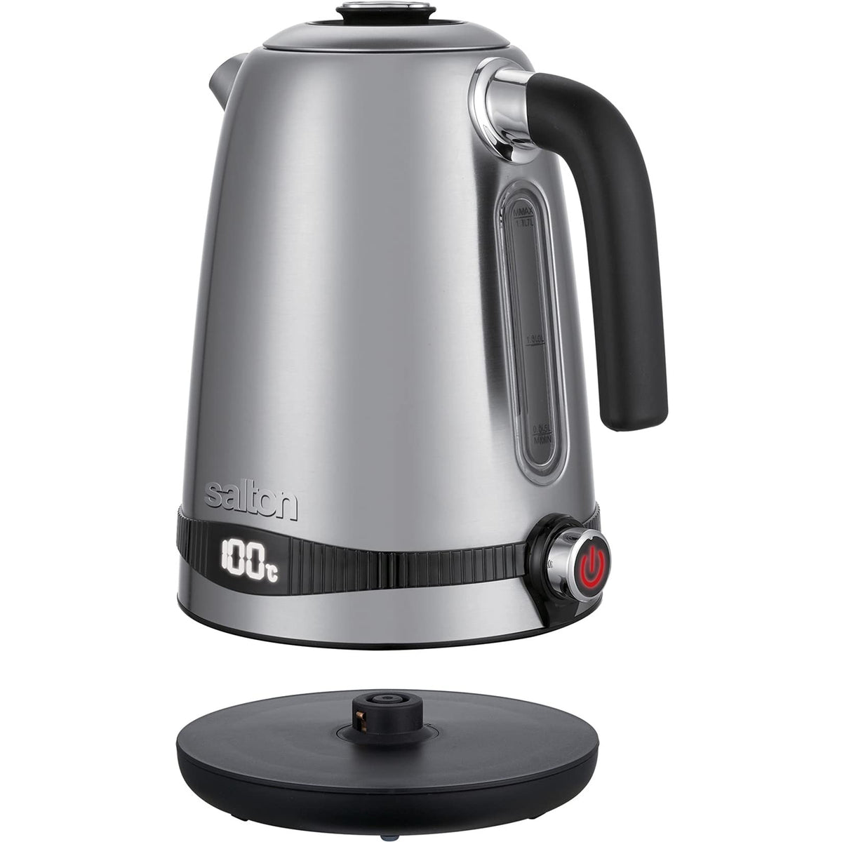 Salton Cordless Electric Stainless-Steel Kettle | 1.7 L | Dial Variable Temperature Control & Digital Display | 3-Level Safety System | 1100 Watts | Automatic Shut-Off | 100% Canadian-owned & operated