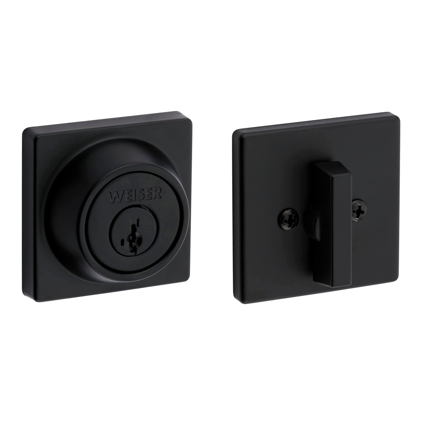 Weiser Elements Matte Black Square Deadbolt Lock, ANSI/BHMA Grade 3 Certified Front Door Lock, Kick Proof, Bump Proof & Anti-theft Exterior Door Lock with Key, Traditional Door Locks for Entry Door Weiser