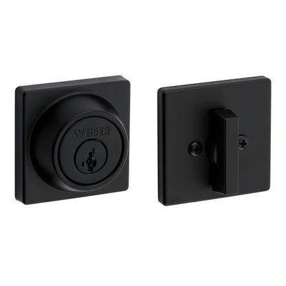 Weiser Elements Matte Black Square Deadbolt Lock, ANSI/BHMA Grade 3 Certified Front Door Lock, Kick Proof, Bump Proof & Anti-theft Exterior Door Lock with Key, Traditional Door Locks for Entry Door Weiser