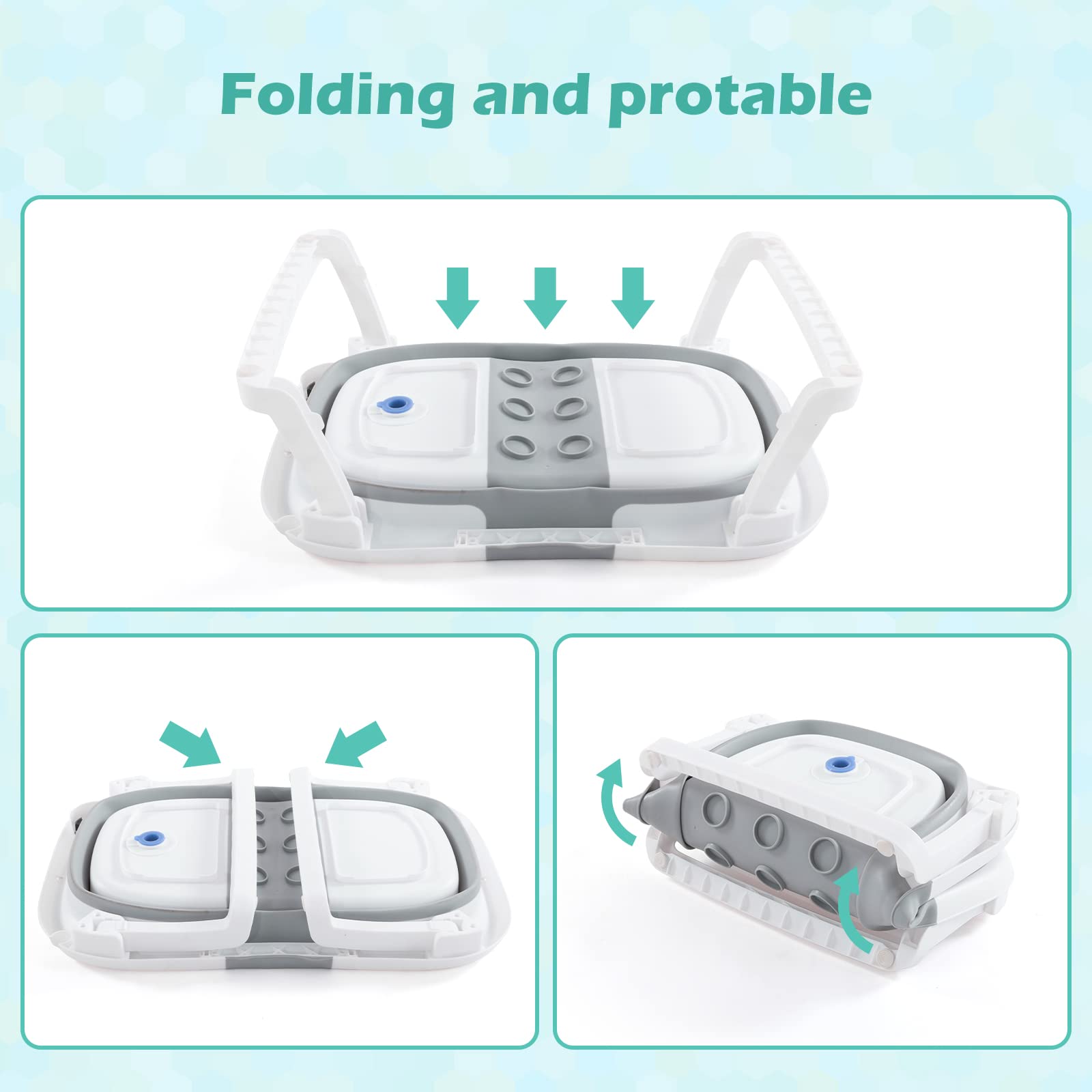 Baby BathTub, 4-in-1 Newborn to Toddler Tub with Temperature Sensor,Infant Waterproof Ear Cap and Soft Cushion included,Grey