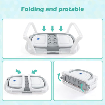 Baby BathTub, 4-in-1 Newborn to Toddler Tub with Temperature Sensor,Infant Waterproof Ear Cap and Soft Cushion included,Grey