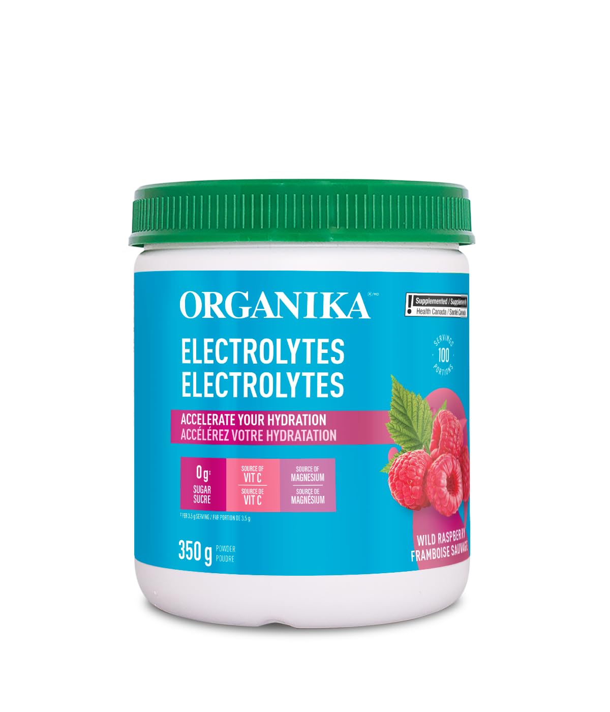 Organika Electrolyte Drink Mix - Raspberry - Zero Sugar, 350g (100 Servings)