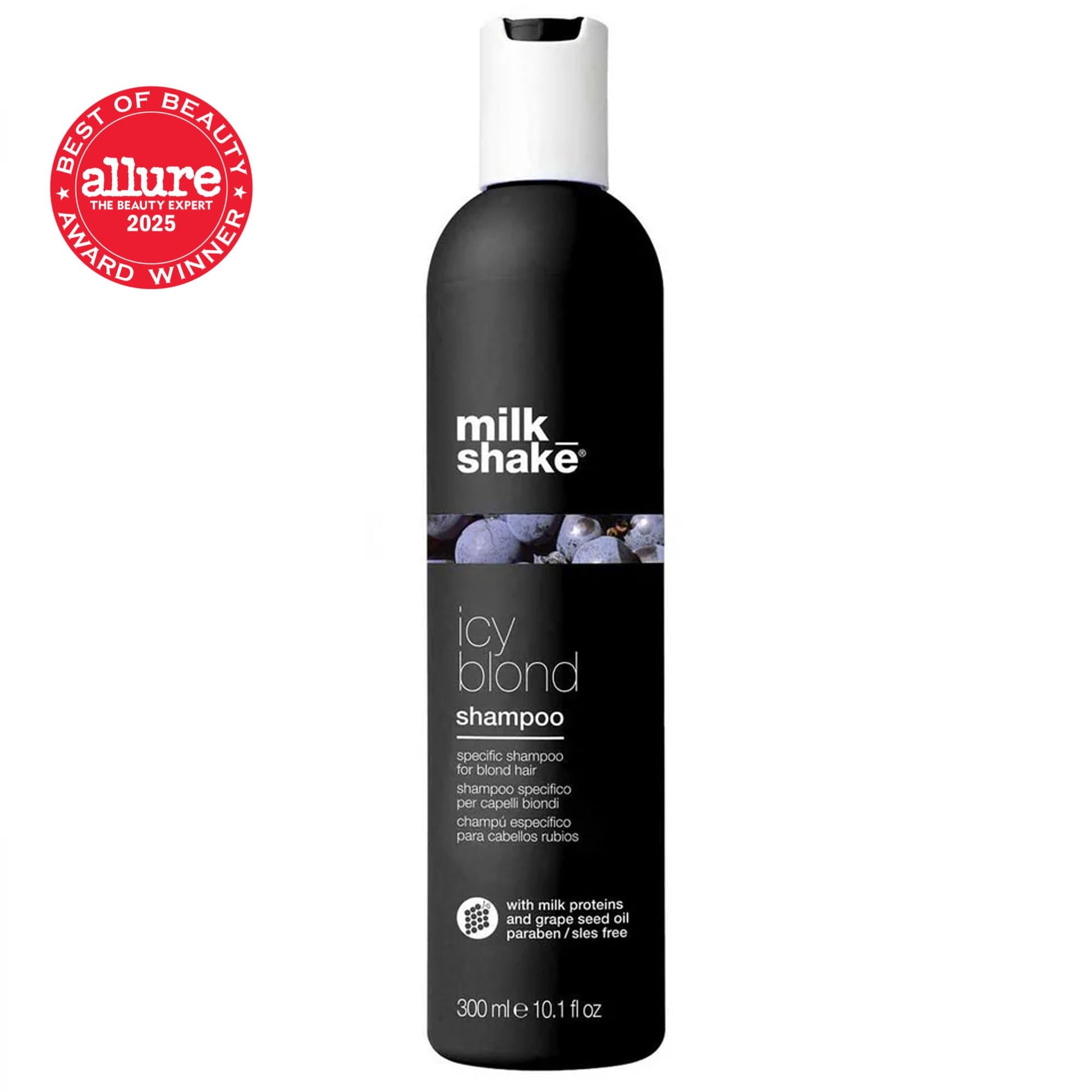 milk_shake Icy Blond Shampoo | Award Winning Shampoo with Black Pigment to Cool Brassy Tones and Enhance Platinum Blonde Hair | Ideal for Maintaining Icy, Ash-Toned Color | 10.1 fl oz (300 ml) - Available at All In One Marketplace Canada