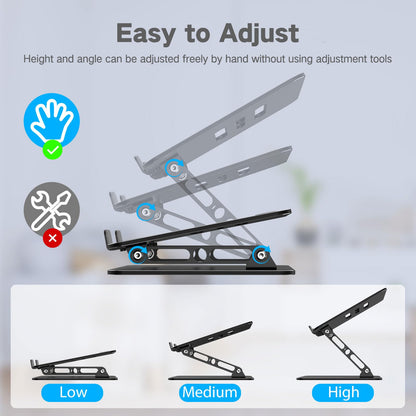 Gogoonike Adjustable Laptop Stand for Desk, Metal Foldable Laptop Riser, Portable Laptop Holder, Ventilated Cooling Computer Notebook Stand Compatible with 10-15.6” Laptops - Available at All In One Marketplace Canada