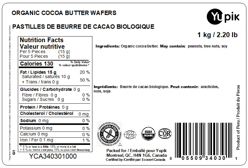 Yupik Organic Cocoa Butter Wafers – 1 kg Pure, Vegan & Gluten-Free