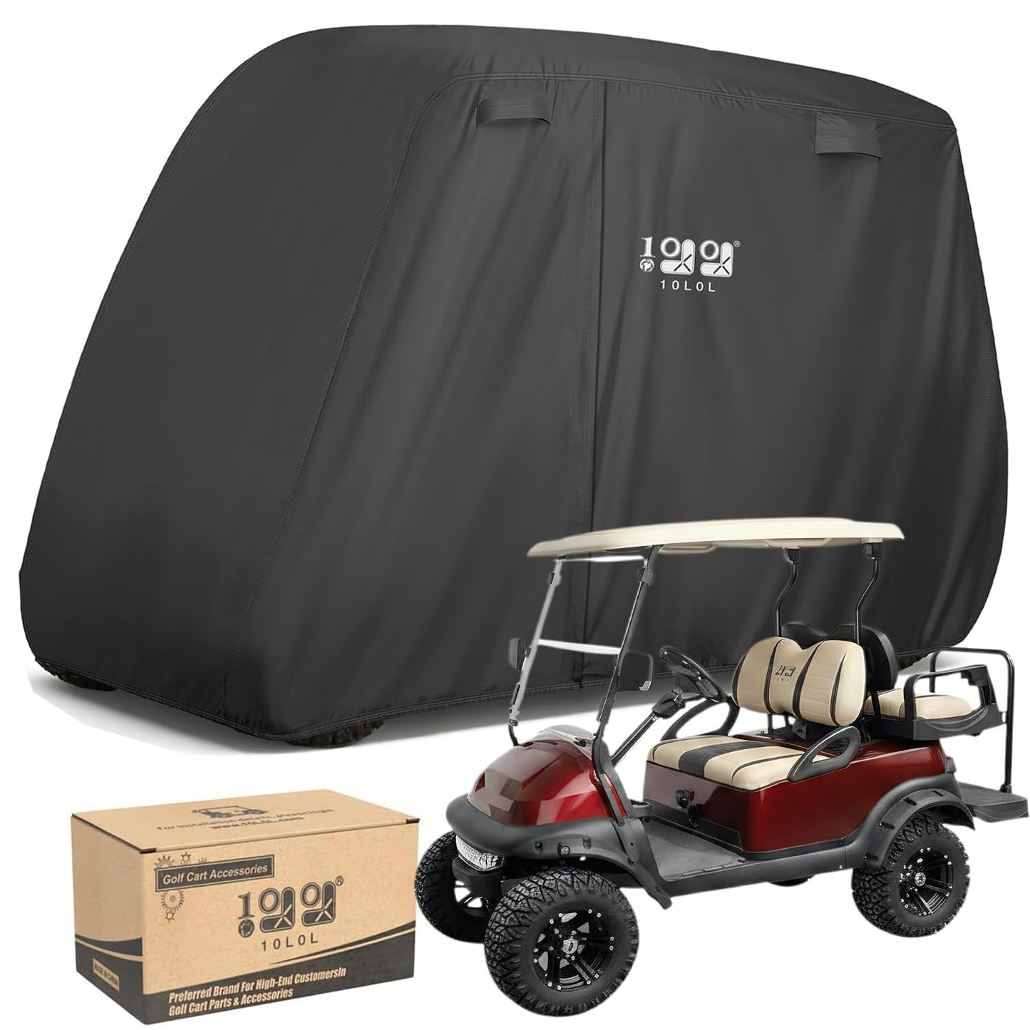 10L0L Universal 2-4 Passenger Golf Cart Cover for EZGO, Club Car and Yamaha, Waterproof Sunproof and Durable, Black - Available at All In One Marketplace Canada