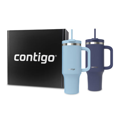 Contigo Streeterville Tumbler Giftset, 40 oz (1.18 L), Insulated Stainless Steel Water Bottle with Straw, Lid and Handle, Glacier & Indigo, 2 Pack 🍁 All In One Marketplace Canada