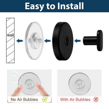 Suction Cup Hooks for Shower: 15 LB Strong Wall Hanger for Bathroom, Front Door, Glass, Window, RV, Holder for Towel, Christmas Wreath, Coat, Loofah, Waterproof & Reusable, Matt Black 4 Pack - Available at All In One Marketplace Canada