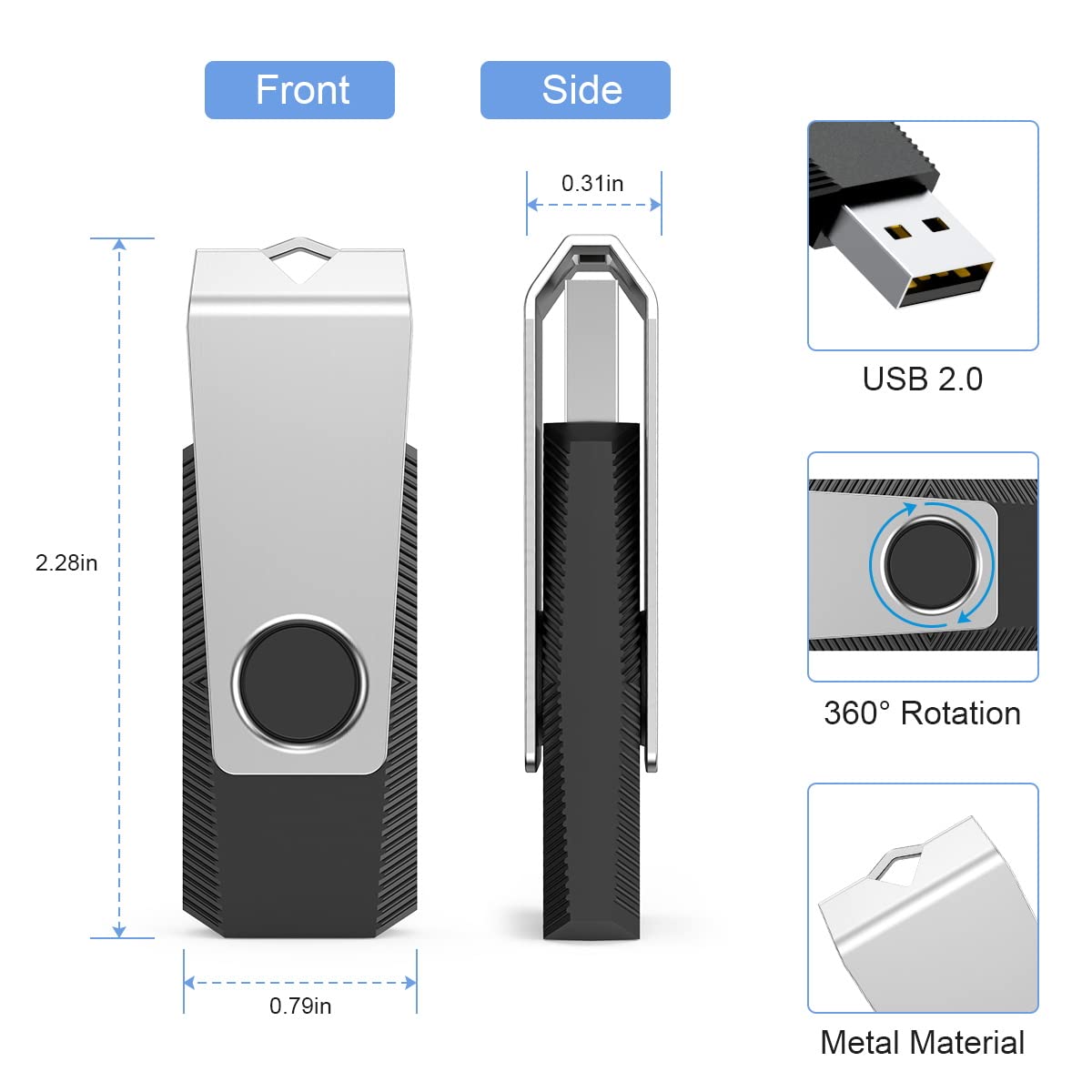 64 GB Flash Drive, Aiibe USB Flash Drive Thumb Drive 64GB Memory Stick Zip Drive Fold Storage Jump Drive 64G USB 2.0 Black