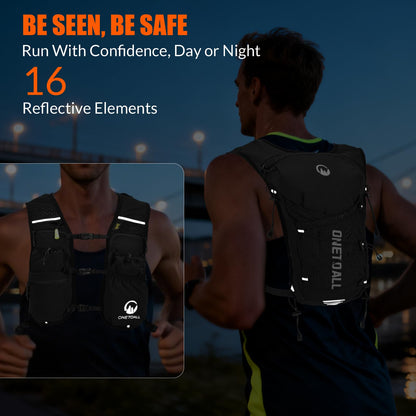 ONETOALL Running Vest for Women & Men, Hydration Backpack 6L - 1x 500ml Flask Included, 16 Reflective Points, Emergency Whistle, Lightweight Breathable for Trail Running, Hiking (Black) - Available at All In One Marketplace Canada
