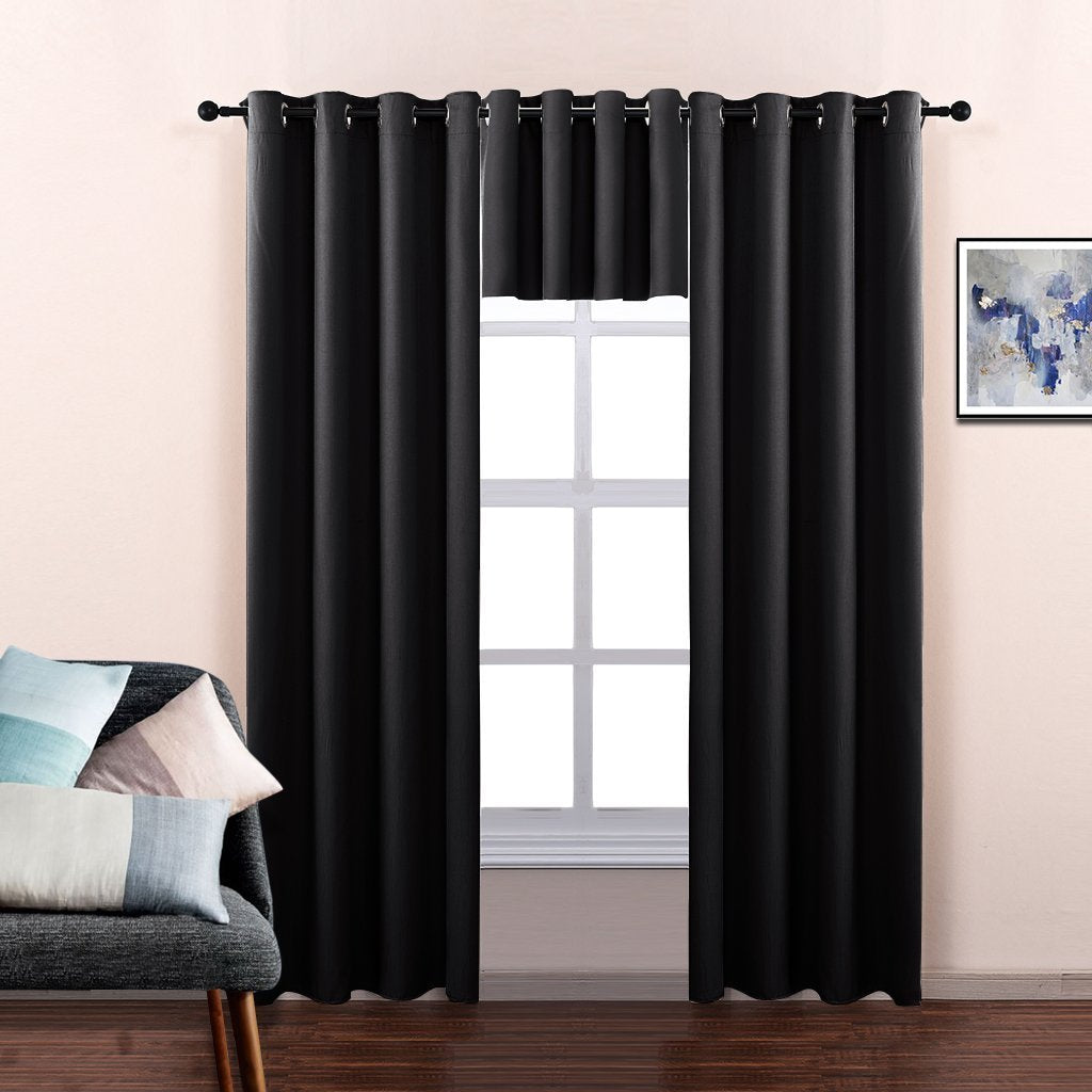 NICETOWN Blackout Valance for Small Window - Thermal Insulated Room Darkening Plain Grommet-Top Short Curtain Panel for Cafe Bar / Apartment (1 Pack, W52 x L36 + 1.2 inches Header, Black)