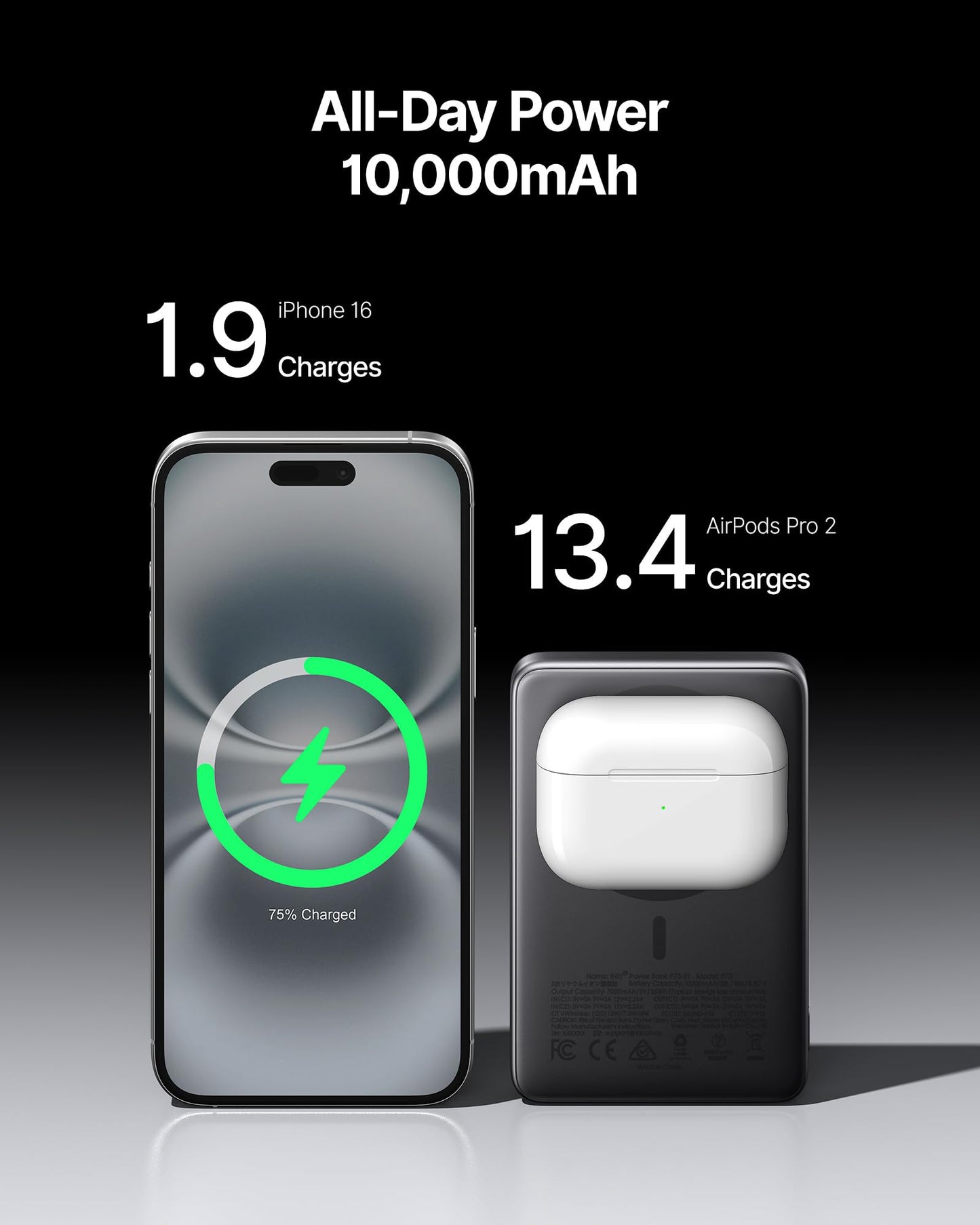 INIU for MagSafe Slimmest Power Bank, Original Qi2 Certified Wireless Fast Charging, 10000mAh 45W Portable Charger with USB C Cable & Stand, Flight Safe Magnetic Battery Pack for iPhone 17-12 Series - Available at All In One Marketplace Canada