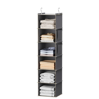 YOUDENOVA Hanging Closet Organizers and Storage, 6-Shelf Closet Hanging Storage Shelves, Grey - Available at All In One Marketplace Canada