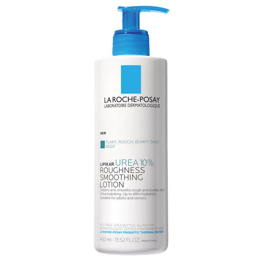 La Roche-Posay Lipikar Lait Urea 10% Body Lotion. For Very Dry, Rouch, and Flaky Skin. Tested on Dry Skin, Age-Related Dryness, Keratosis Pillaris, and Psoriasis. Fragrance-Free, Dermatologist Recommended - 400ML - Available at All In One Marketplace Canada
