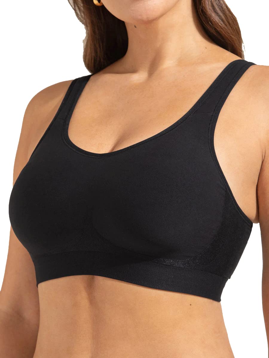 SHAPERMINT Wireless Bras for Women - Full Support Seamless Bralette, Compression Sports Bra, Plus Size Minimizer Bras, Padded Wirefree Bra for Women Black