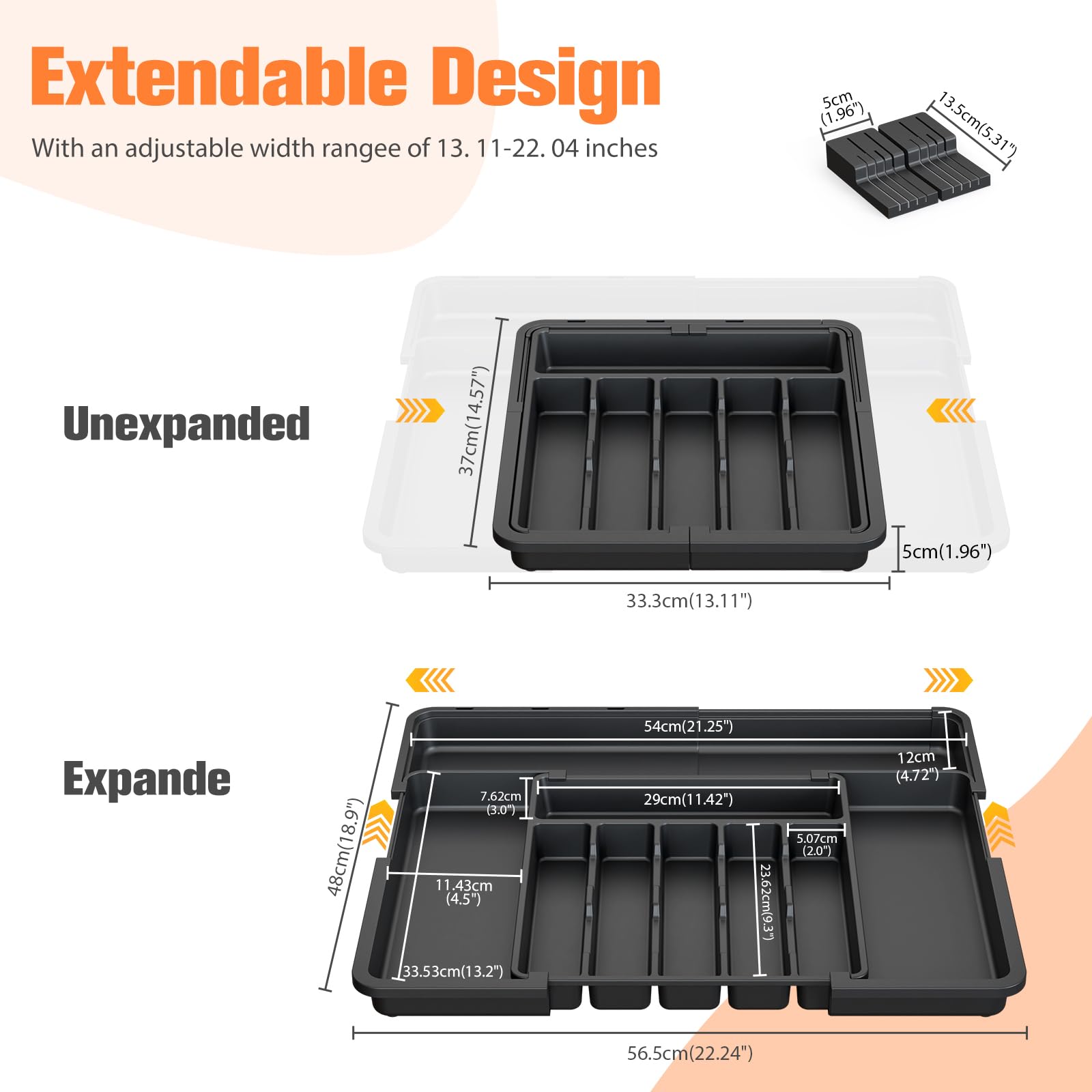 Ceecysaa Cutlery Organizer with 2 Removable Knife Blocks, Expandable Utensil Tray,Adjustable Cutlery Tray Drawer Organizer for Spoons, Knives, Kitchen Organizers and Storage,ABS,Black(6-9 Slots) - Available at All In One Marketplace Canada