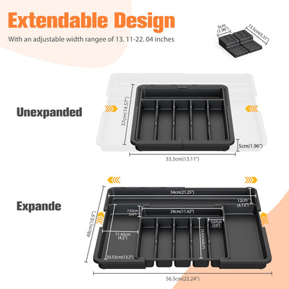 Ceecysaa Cutlery Organizer with 2 Removable Knife Blocks, Expandable Utensil Tray,Adjustable Cutlery Tray Drawer Organizer for Spoons, Knives, Kitchen Organizers and Storage,ABS,Black(6-9 Slots) - Available at All In One Marketplace Canada