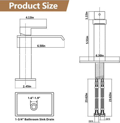 Fransiton Black Bathroom Faucet Bathroom taps 1 or 3 Hole Bathroom Sink Faucet Single Handle washroom Waterfall Faucet with Deck and Pop-up Drain