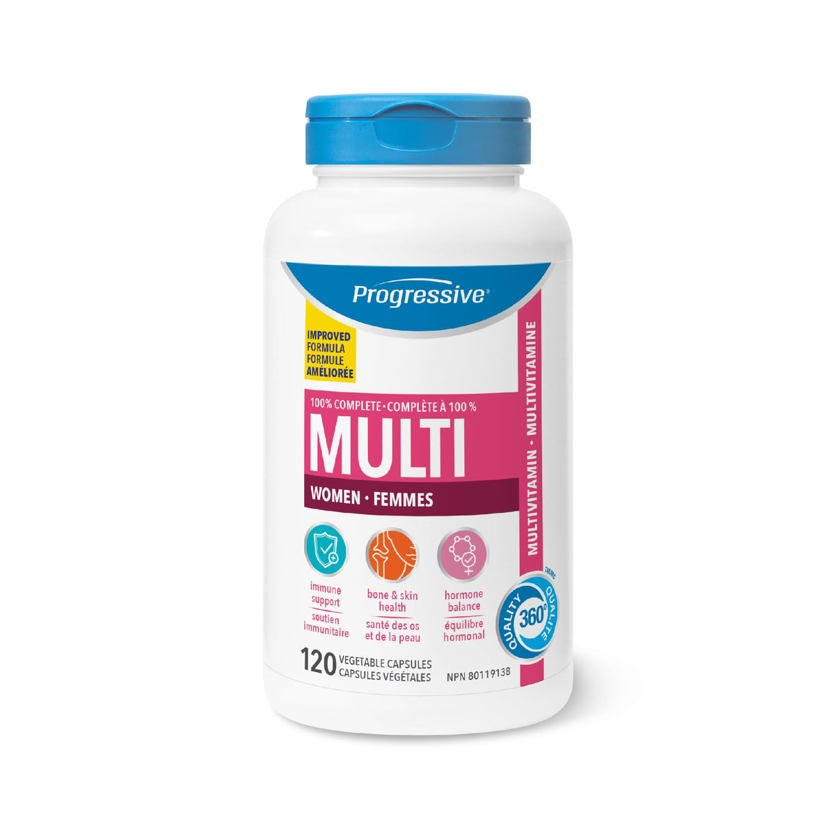Progressive Advanced Daily Multivitamin for Adult Women, with DIM, Chastetree Berry, and Maca. Supports Immune Health, Energy and Hormone Health, 100% Complete, Canadian-Made, 120 Count