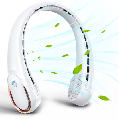 Neck Fan, Neck Fans Portable Rechargeable, Upgrade 360° Air Outlet, Super Quiet, 3 Speeds, 4000mAh Personal Bladeless Wearable Fan for Indoor Outdoor Travel-White - Available at All In One Marketplace Canada