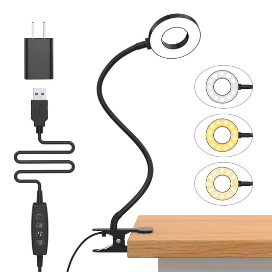 iZELL Desk Lamp, LED Reading Light with Clamp, 3 Color Modes & 10 Brightness Silicone Flexible Arm Book Light for Kids Reading Book in Bed at Night Clip on Table, Zoom Meetings - 15.8'' Black