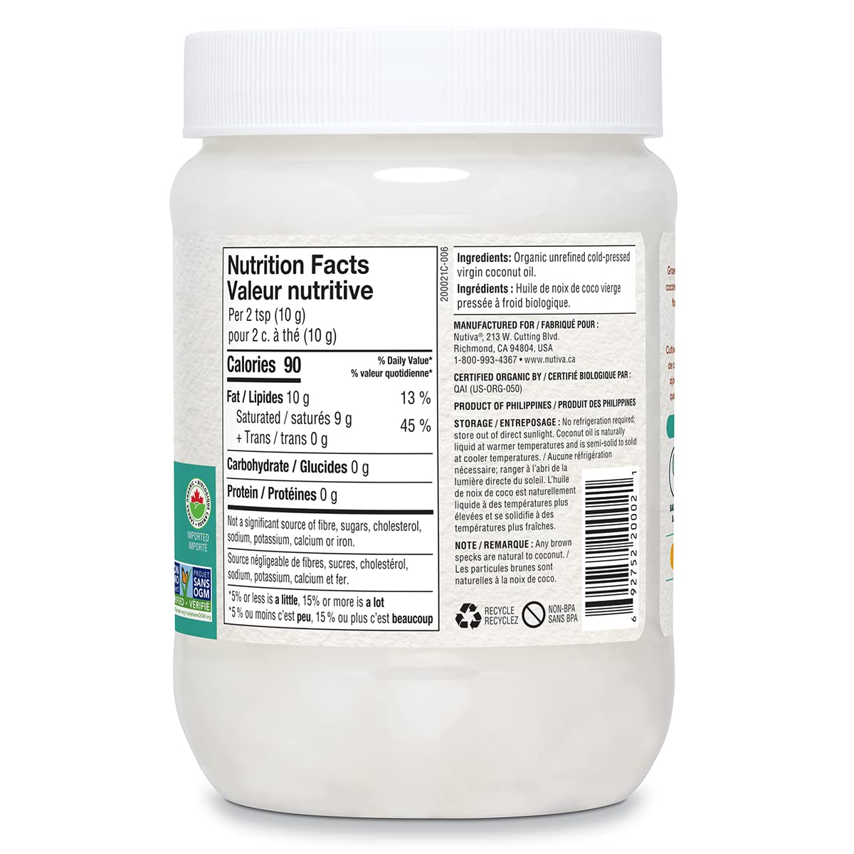 Nutiva Organic Coconut Oil Virgin, 860Ml