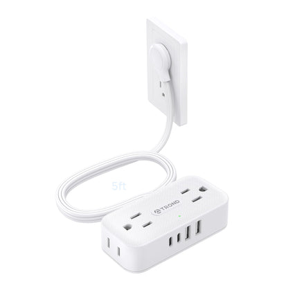 TROND Surge Protector Power Bar with 4 USB Ports(2 USB C), 5FT Slim Flat Plug Extension Cord Indoor, 4 Widely Spaced Outlets, 900J, Wall Mount, Small Power Strip for Office Dorm Home Essentials, White