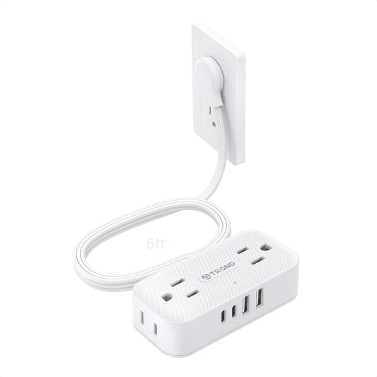 TROND Surge Protector Power Bar with 4 USB Ports(2 USB C), 5FT Slim Flat Plug Extension Cord Indoor, 4 Widely Spaced Outlets, 900J, Wall Mount, Small Power Strip for Office Dorm Home Essentials, White