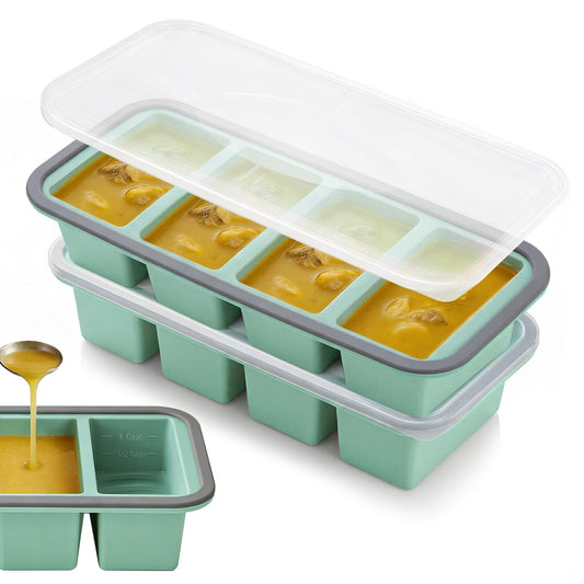 Tvmania 2-Pack Silicone Freezer Trays with Lids, 1 Cup, 4-Compartment 🍁 All In One Marketplace Canada
