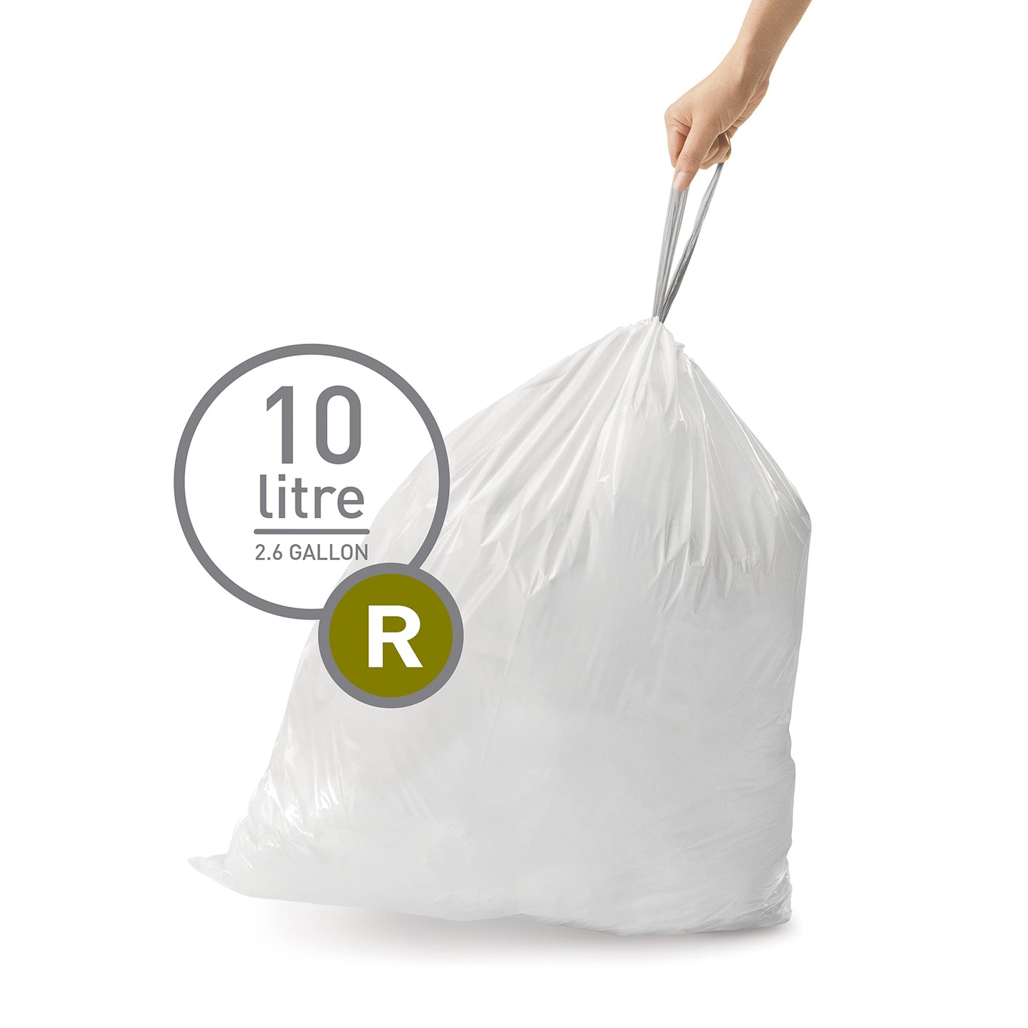 simplehuman Code R 60 Count, Dispenser Pack Custom Fit Liners, Drawstring Trash Bags, 10L / 2.6 Gallons, White simplehuman