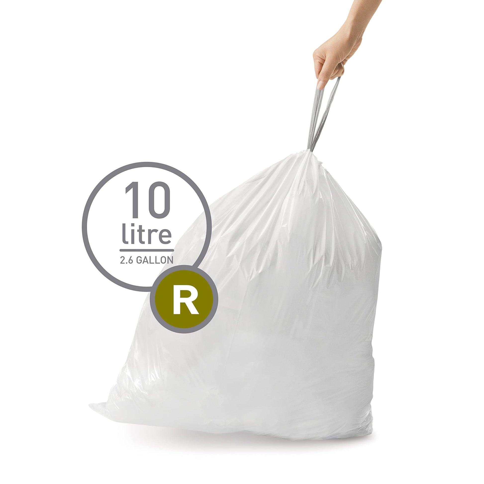simplehuman Code R 60 Count, Dispenser Pack Custom Fit Liners, Drawstring Trash Bags, 10L / 2.6 Gallons, White simplehuman