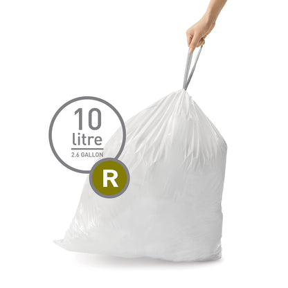simplehuman Code R 60 Count, Dispenser Pack Custom Fit Liners, Drawstring Trash Bags, 10L / 2.6 Gallons, White simplehuman