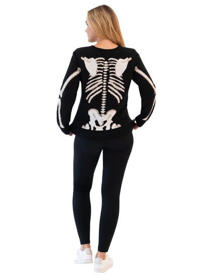 Blizzard Bay Women's Halloween Crew Neck, Long Sleeve, Sweater, Black Skeleton, Small