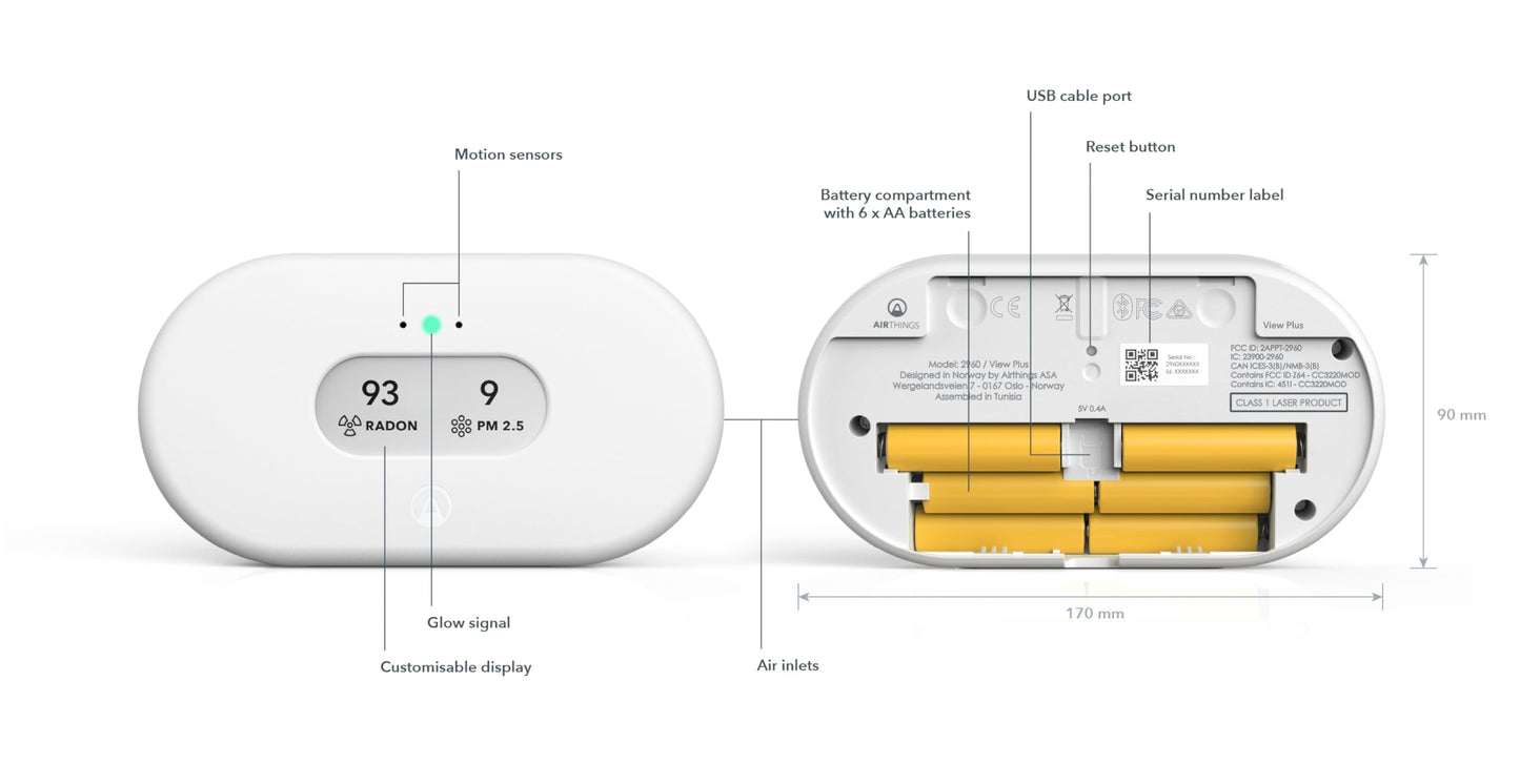 Airthings 2960 View Plus - Radon & Air Quality Monitor (PM, CO2, VOC, Humidity, Temp, Pressure) 🍁 All In One Marketplace Canada