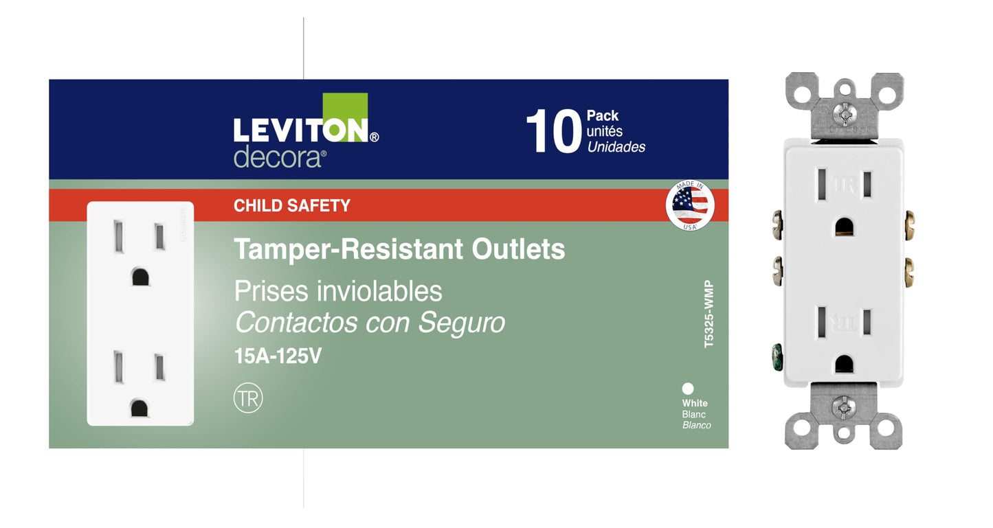 Leviton Decora, 10-Pack, 15 Amp, Tamper-Resistant Duplex Wall Receptacle, T5325-WMP, White 🍁 All In One Marketplace Canada
