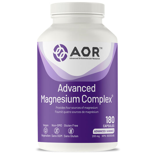 AOR Advanced Magnesium Complex 200mg, 180 Capsules 180-Day Supply - Highly Absorbable Magnesium Glycinate, Aspartate, Malate & Ascorbate - Elemental Chelated Complex for Relaxation and Muscle Comfort - Available at All In One Marketplace Canada