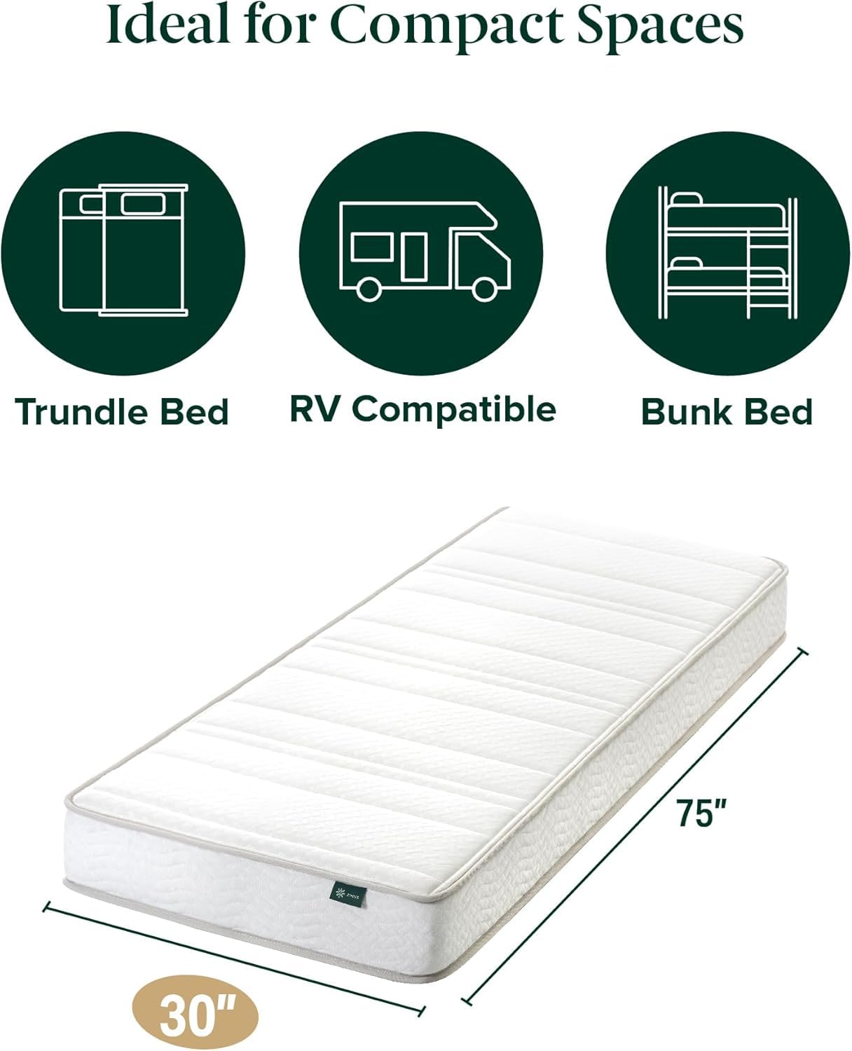Zinus Narrow Twin Mattress - 6 Inch Foam and Spring Hybrid Mattress, Affordable Mattress, CertiPUR-US Certified Foam with Pressure Relief, Mattress in a Box, 10-Year Warranty, Narrow Twin, 30"x75" Zinus