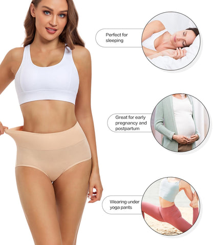 Culotte taille haute en coton pour femme Wirarpa, sous-vêtements confortables, lot de 5, couleur beige, taille médium