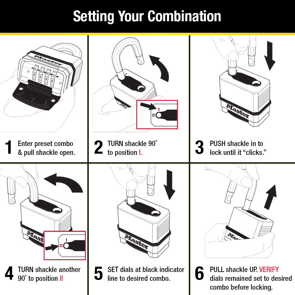 Master Lock Gold Outdoor Combination Lock, Heavy Duty Weather Resistant Padlock, Resettable Combination Lock for Outdoor Use 1.2 x 2 x 3.87 inches, 2 Pack, M175LFEC2 - Available at All In One Marketplace Canada