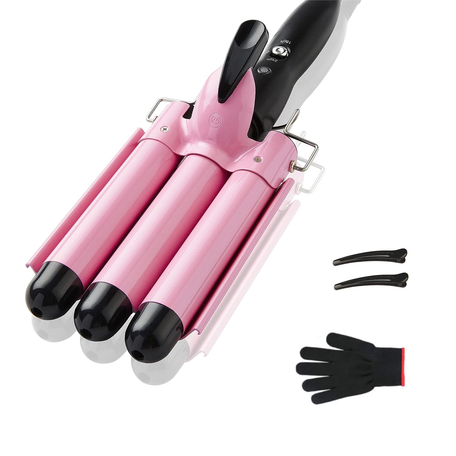 3 Barrel Curling iron Hair Waver, TOP4EVER 25mm Professional Ceramic Hair Curler with Two Temperature Control, Fast Heating 1inch Triple Barrel Crimper Wand for Waving Hair