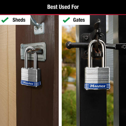 Master Lock 3TRILF Keyed-Alike Padlock, 1-1/2-inch Shackle, 1-9/16-inch Wide, 3-Pack