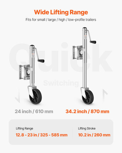 VEVOR Trailer Jack with Wheel, 1000 lbs Load Capacity, Heavy Duty Swivel Boat Trailer Jack with PP Single Wheel & Ergonomic Handle, 10-inch Lift, Fit for RVs, Boats, Horse Trailers, Utility Trailers VEVOR