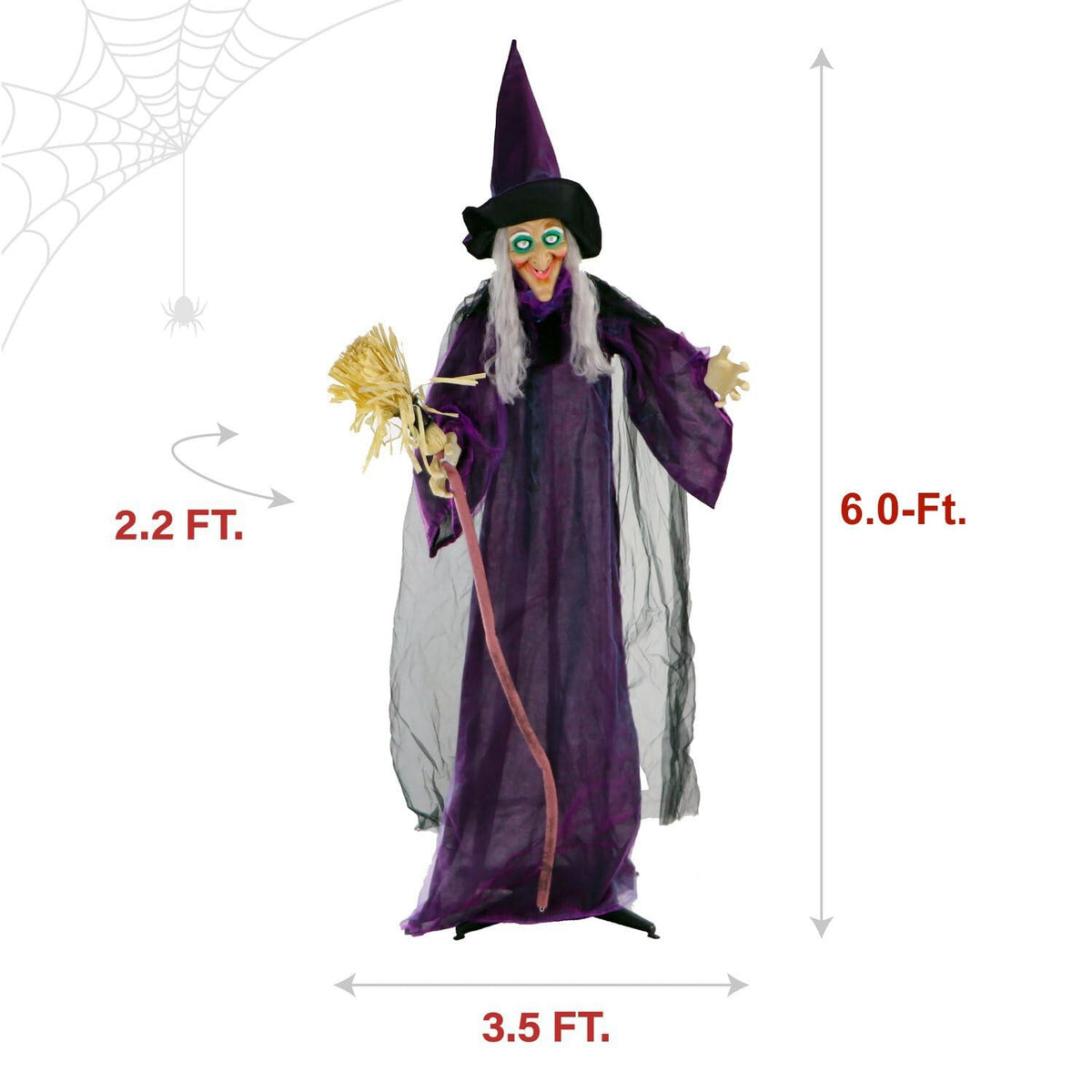 Haunted Hill Farm Life-Size Scary Talking Witch with Broomstick, Halloween Animatronic with Touch Activated Lights and Sound, Battery Operated Indoor or Covered Outdoor Halloween Decorations