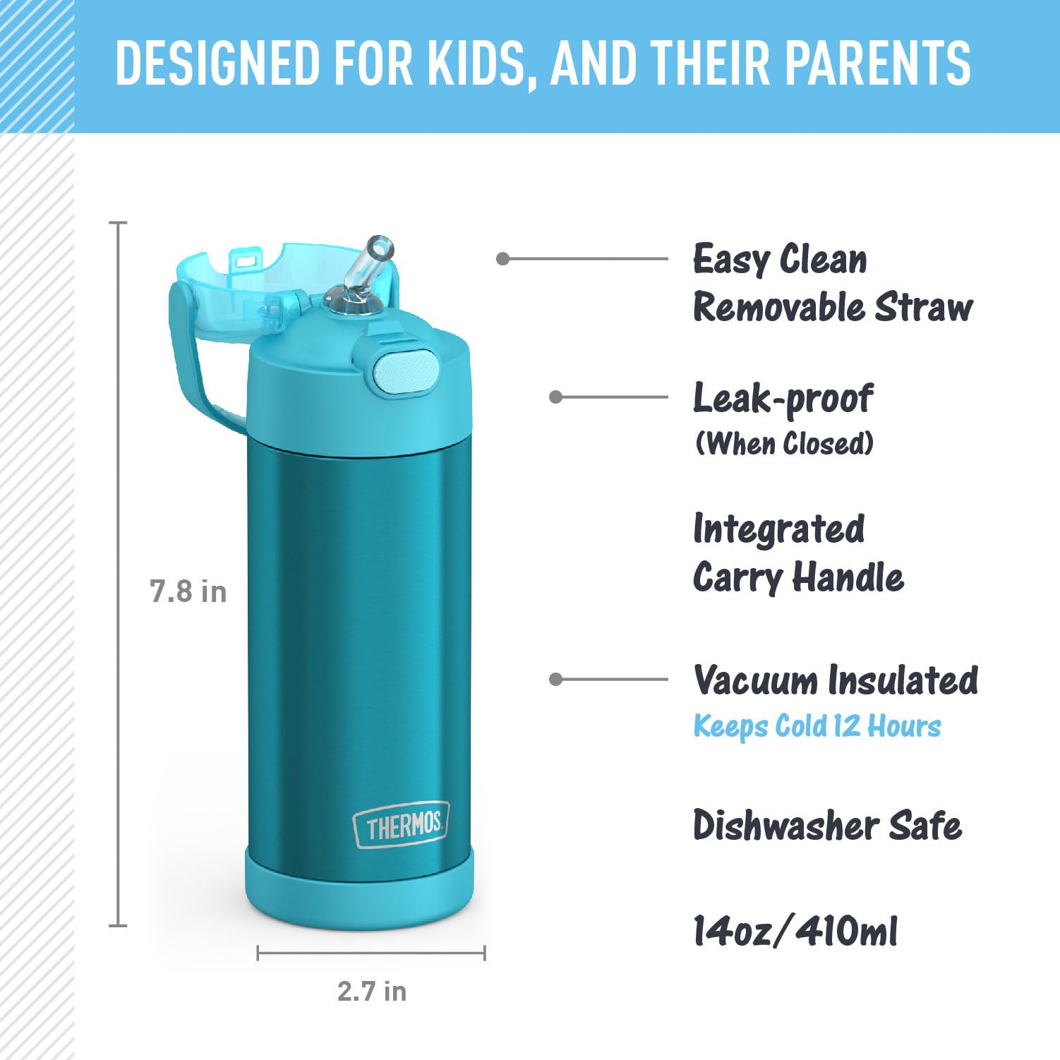 THERMOS FUNTAINER 14 Ounce Stainless Steel Vacuum Insulated Bottle, Teal