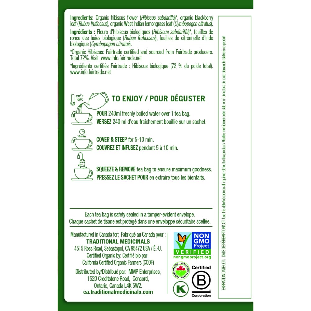 Traditional Medicinals - Tisane biologique d'hibiscus (Paquet de 6) - Ingrédients issus du commerce équitable - Acidulée, piquante et fruitée - 96 sachets de thé au total