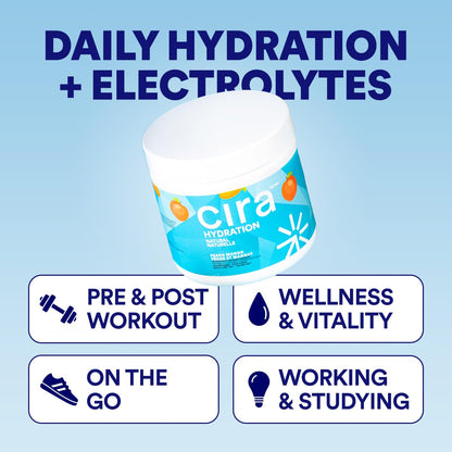 Cira Hydration Electrolytes Powder - Daily Electrolyte Powder, Sugar Free Naturally Flavoured & Sweetened w Stevia, Hydration Powder w Himalayan Salt for Dehydration Relief - Peach Mango, 45 Servings