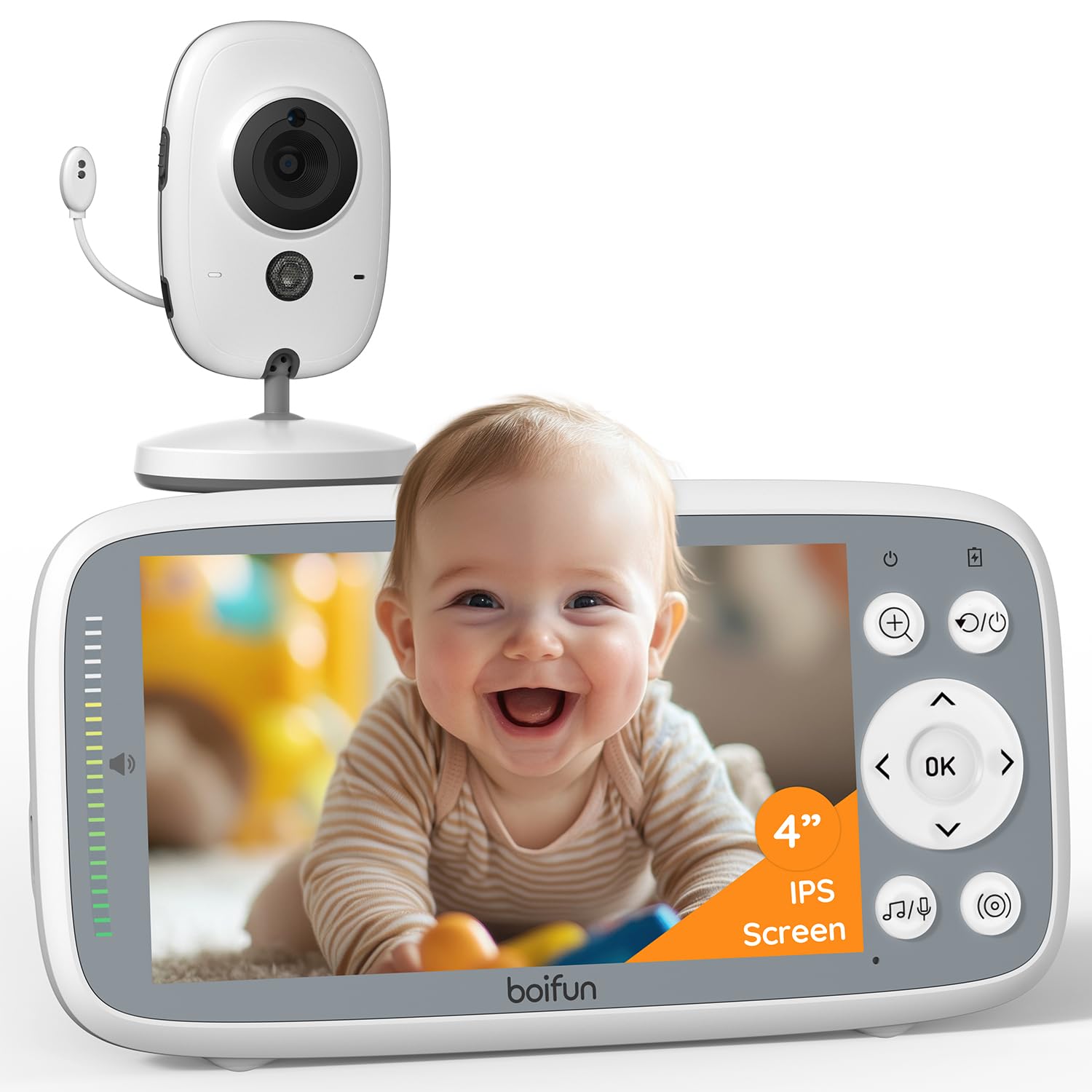 2026 Upgraded Boifun Baby Monitor No Wi-Fi, Baby Camera with 4" 720P IPS Screen, Night Vision, 3X Zoom, Two-Way Audio, Temperature Monitoring, Lullabies, Sound Detection, Just Turn On & Go