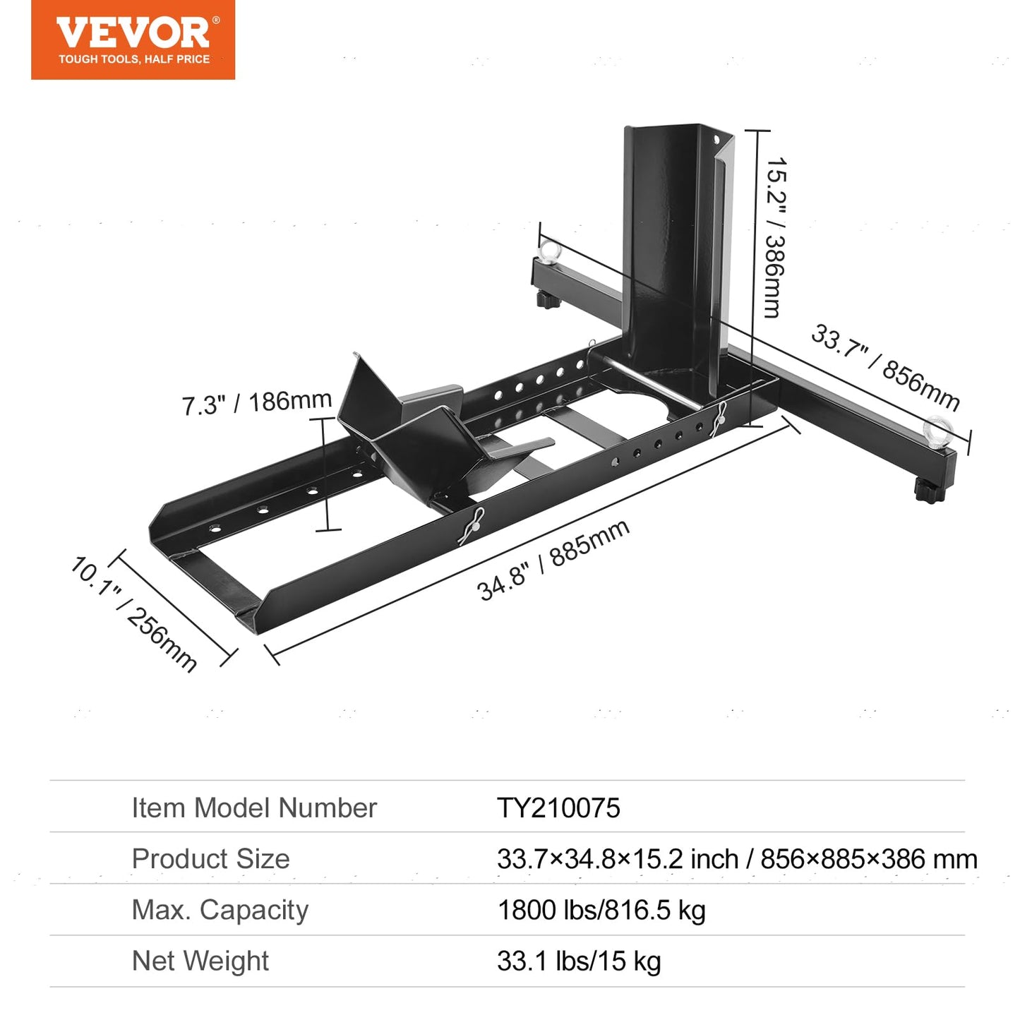 VEVOR Motorcycle Wheel Chock Upright, 1800 lbs Capacity, Heavy-duty Steel Motorcycle Front Wheel Stand with 6 Adjustable Holes, For 15"-22" Off-Road Motorcycles, Standard Motorcycles VEVOR