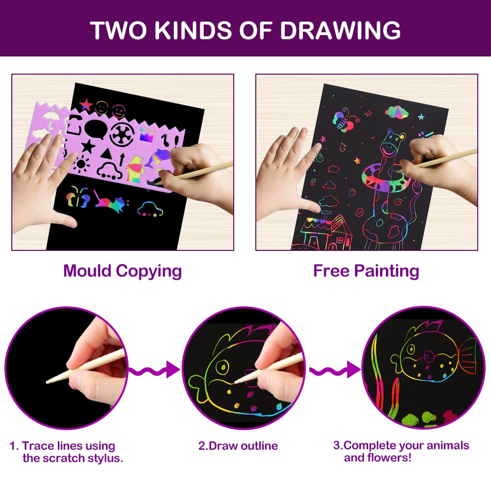 FUNNYB&G Rainbow Scratch Paper Art for Kids - 100 Pcs Magic Rainbow Scratch Paper Off Set Scratch Easter Crafts Arts Supplies Kits Pads Sheets for Party Games Halloween Christmas Birthday Gifts 🍁 All In One Marketplace Canada