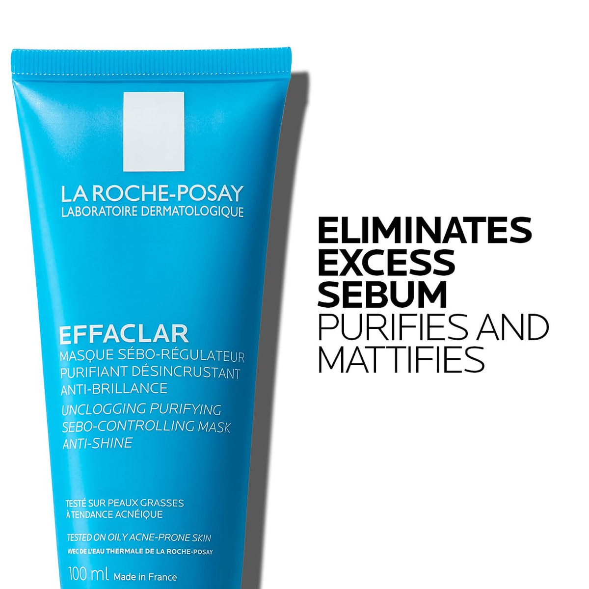 La Roche-Posay Clarifying Clay Skincare FACE MASK, Effaclar Unisex Purifying Clay Mask for Oily Skin, Sebum Controlling with Kaolin Clay, Travel Size Approved, 100 ml.